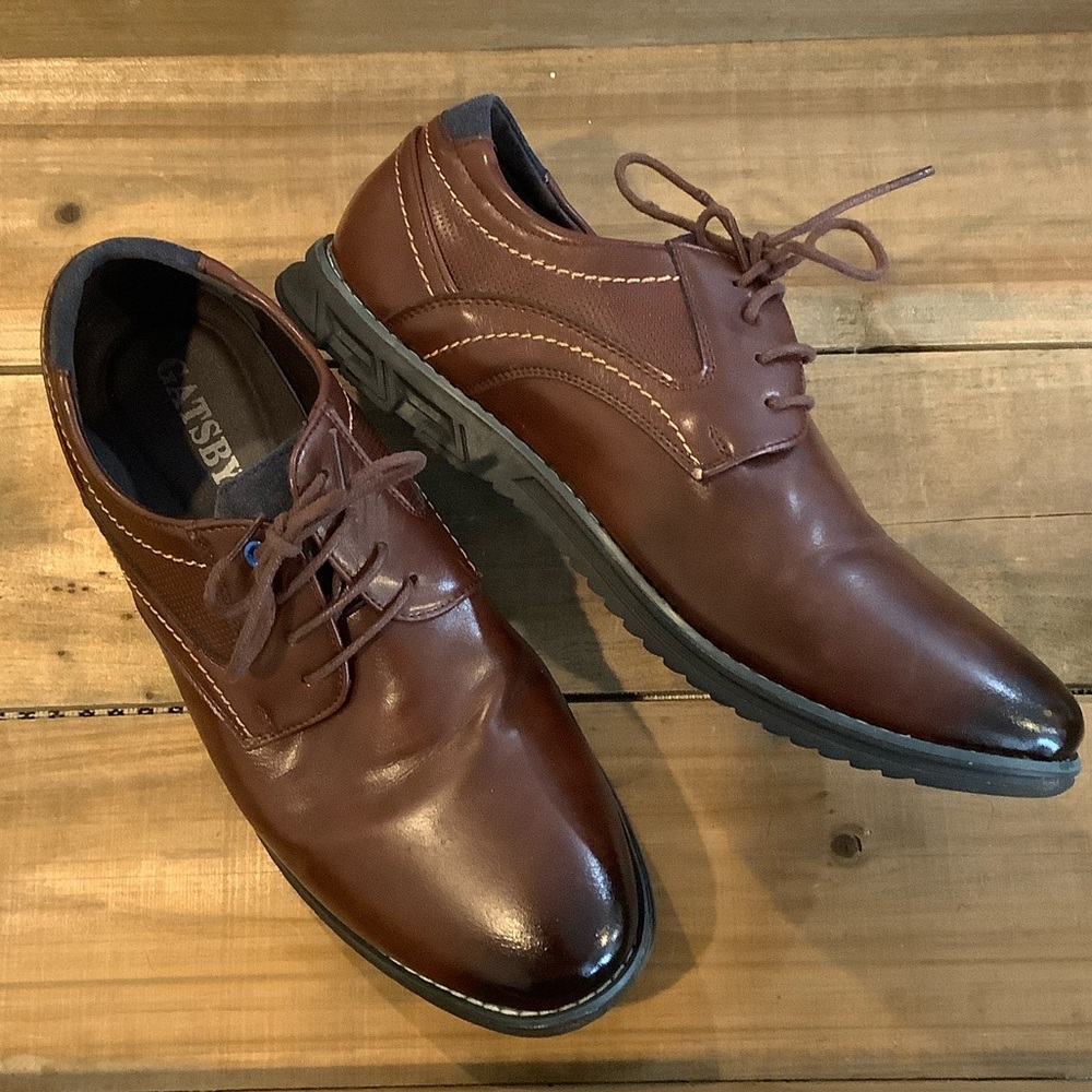 GATSBY Men’s Brown Lace Up Rubber Soled Professional Career Work Dress Shoes 10